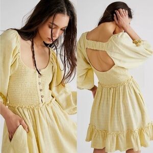 Free people Yellow Smocked Dress